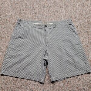 LL Bean Shorts Mens 42 Blue Conductor Stripe Railroad Chino Classic Cotton